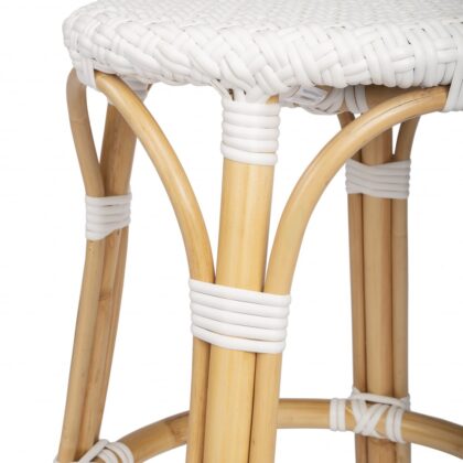 24" White and Natural Heavy Duty Rattan Backless Counter Height Bar Chair