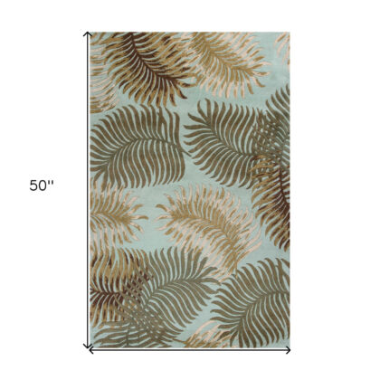 3'X4' Aqua Blue Hand Tufted Tropical Leaves Indoor Area Rug