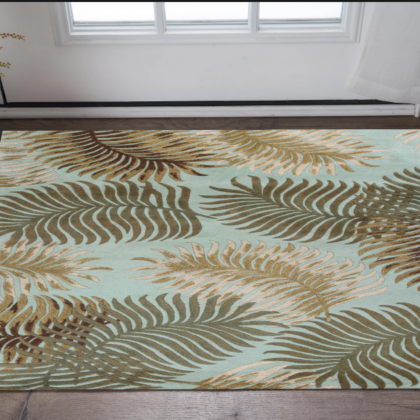 3'X4' Aqua Blue Hand Tufted Tropical Leaves Indoor Area Rug