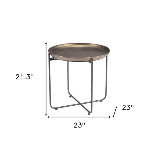 21" Bronze And Gray Steel Round Cross Legs End Table