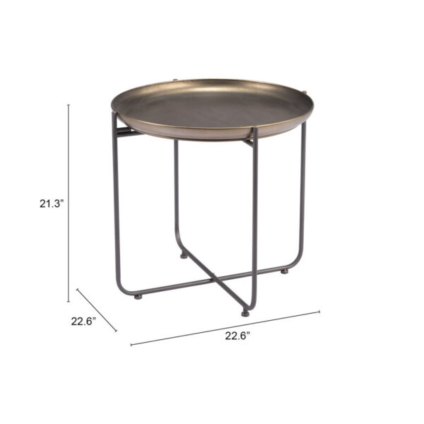21" Bronze And Gray Steel Round Cross Legs End Table