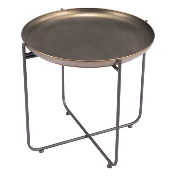 21" Bronze And Gray Steel Round Cross Legs End Table