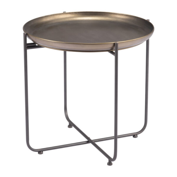 21" Bronze And Gray Steel Round Cross Legs End Table