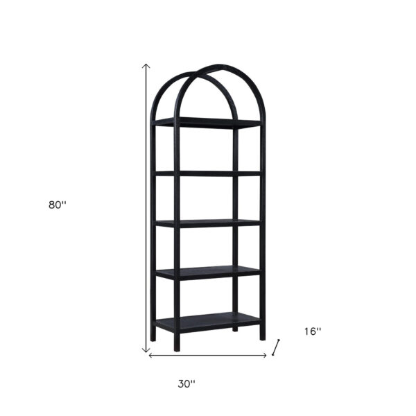 80" Black Oak Wood Five Tier Arched Top Bookcase