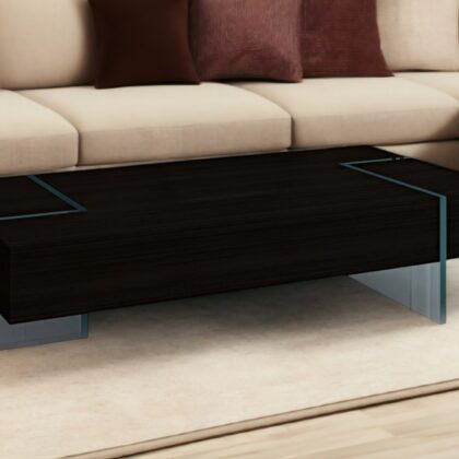 53" Black And Clear Wood And Glass Sled Coffee Table