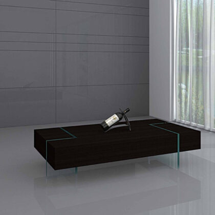 53" Black And Clear Wood And Glass Sled Coffee Table