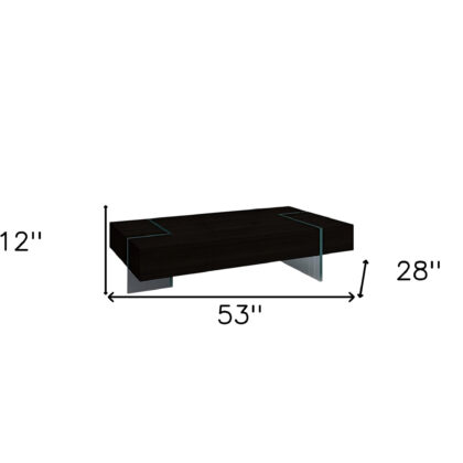 53" Black And Clear Wood And Glass Sled Coffee Table