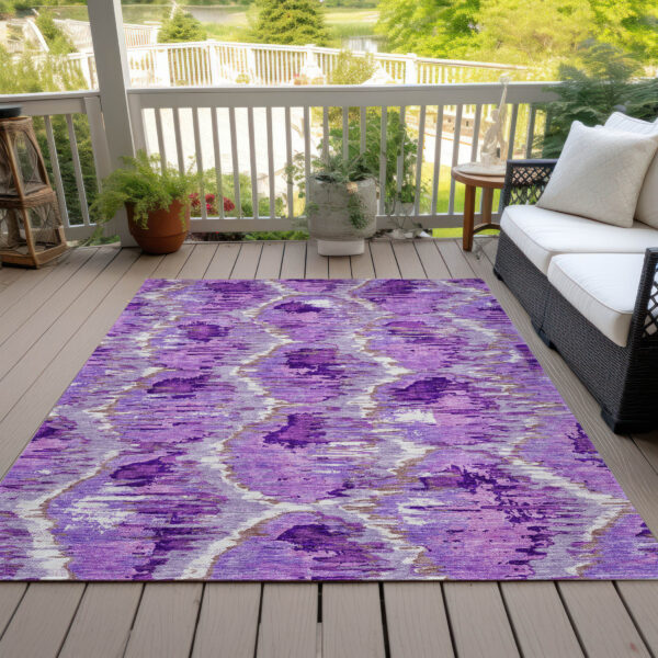 3' X 5' Lavender Purple And Ivory Abstract Washable Indoor Outdoor Area Rug