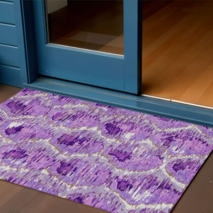 3' X 5' Lavender Purple And Ivory Abstract Washable Indoor Outdoor Area Rug