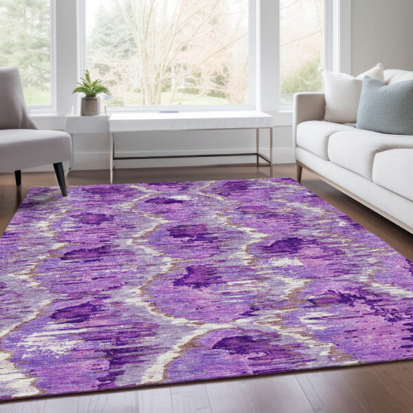 3' X 5' Lavender Purple And Ivory Abstract Washable Indoor Outdoor Area Rug