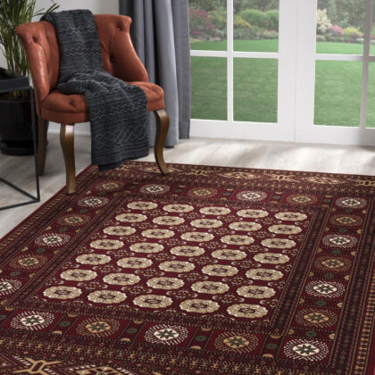 5’ x 8’ Red Eclectic Geometric Pattern Area Rug