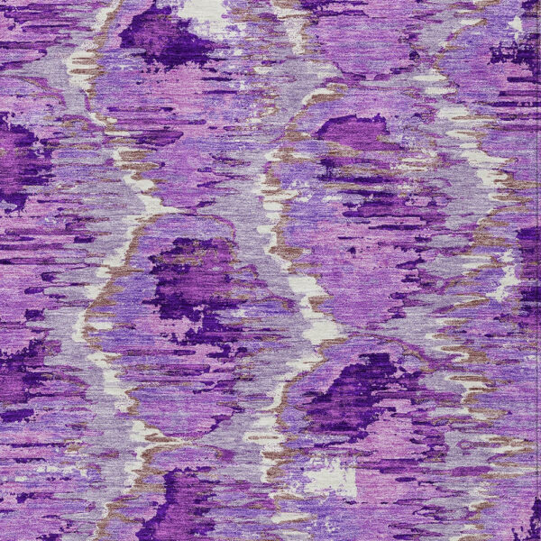 3' X 5' Lavender Purple And Ivory Abstract Washable Indoor Outdoor Area Rug