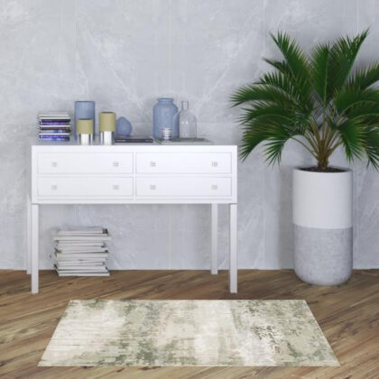 3' X 5' Beige Grey Brown And Sage Green Abstract Power Loom Stain Resistant Area Rug