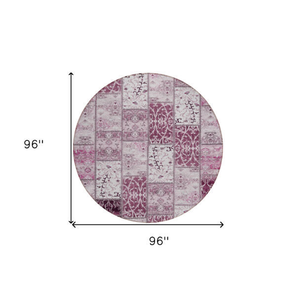 8' Round Mountbatten Pink Round Patchwork Washable Non Skid Indoor Outdoor Area Rug