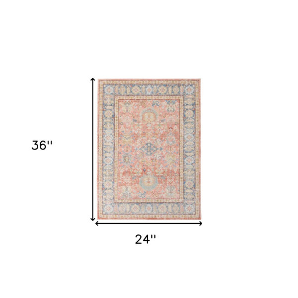 2' x 3' Blue and Pink Oriental Power Loom Distressed Area Rug