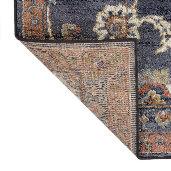 6' x 9' Navy Blue Floral Power Loom Area Rug With Fringe