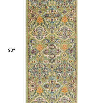 8' Green Floral Power Loom Runner Rug