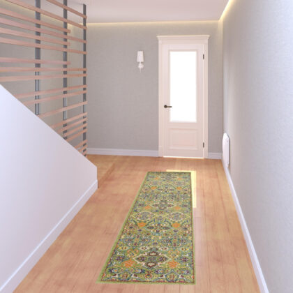 8' Green Floral Power Loom Runner Rug