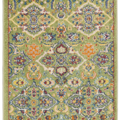 8' Green Floral Power Loom Runner Rug