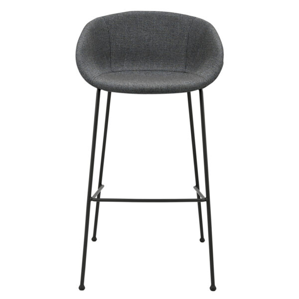 Set of Two 30" Gray and Black Fabric and Steel Low Back Bar Height Bar Chairs