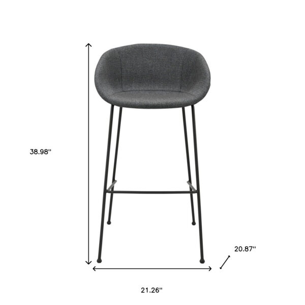 Set of Two 30" Gray and Black Fabric and Steel Low Back Bar Height Bar Chairs
