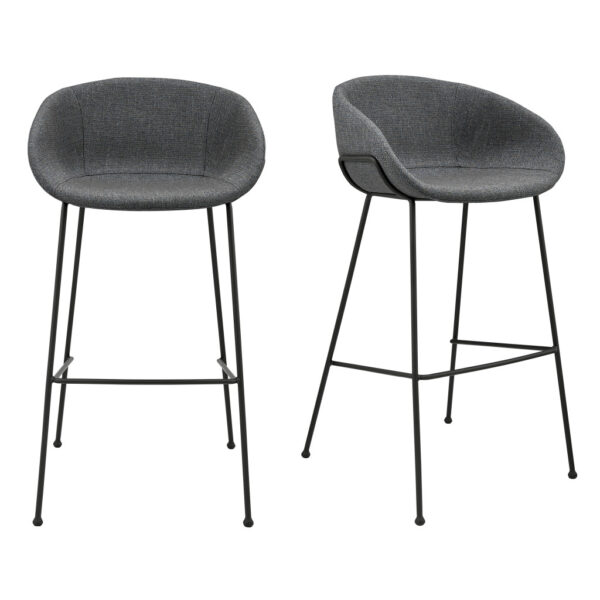 Set of Two 30" Gray and Black Fabric and Steel Low Back Bar Height Bar Chairs