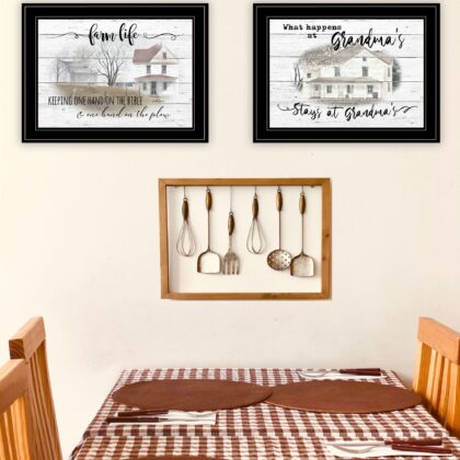 Set Of Two Stays At Grandmas and Bible Farmhouse Black Framed Print Wall Art