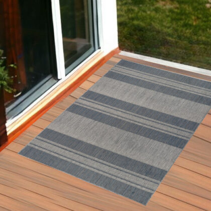 2' x 3' Blue and Gray Striped Stain Resistant Indoor Outdoor Area Rug