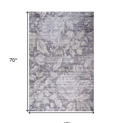 4' x 6' Gray and Beige Floral Area Rug