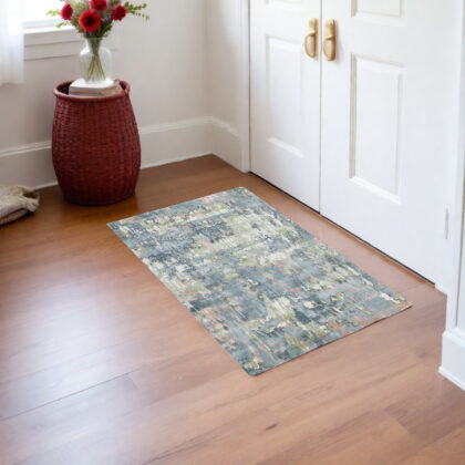 2' x 3' Gray and Yellow Abstract Hand Loomed Area Rug