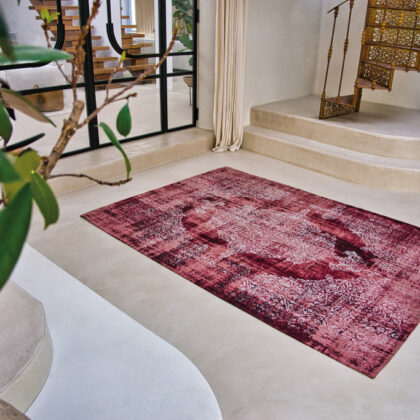 5' x 7' Red and White Oriental Non Skid Area Rug