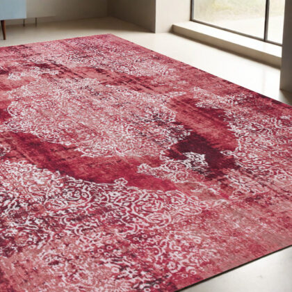 5' x 7' Red and White Oriental Non Skid Area Rug