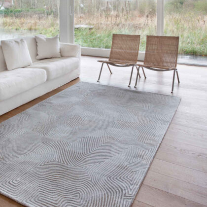 7' x 9' White Abstract Non Skid Area Rug