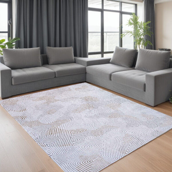 7' x 9' White Abstract Non Skid Area Rug