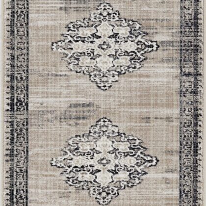 5' X 8' Sand Or Charcoal Medallion Bordered Area Rug