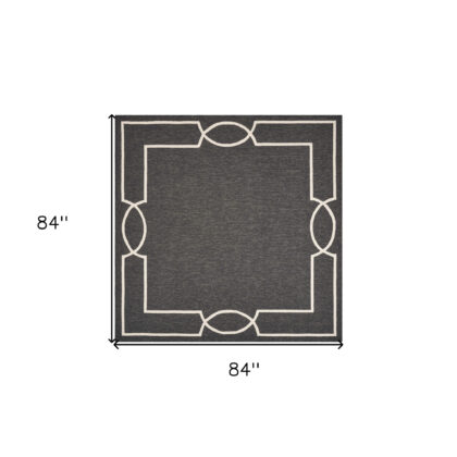 7' Black And White Square Geometric Indoor Outdoor Area Rug