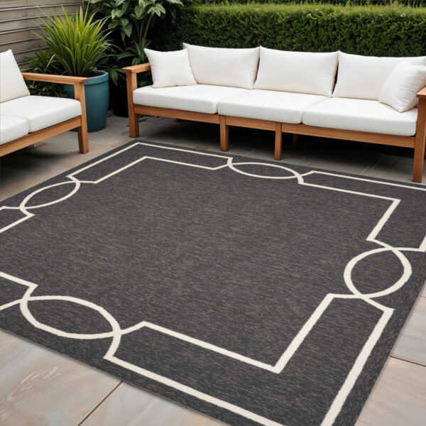 7' Black And White Square Geometric Indoor Outdoor Area Rug