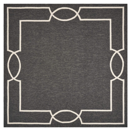 7' Black And White Square Geometric Indoor Outdoor Area Rug