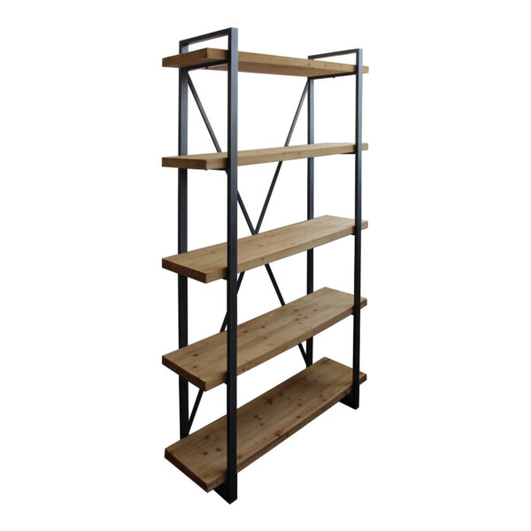 Natural Metal and Wood Five Tier Bookcase