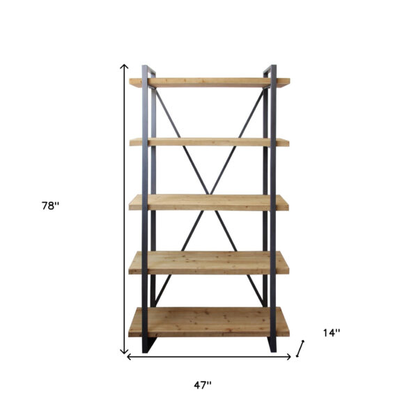 Natural Metal and Wood Five Tier Bookcase