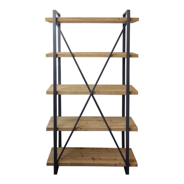 Natural Metal and Wood Five Tier Bookcase