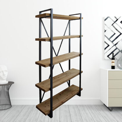 Natural Metal and Wood Five Tier Bookcase