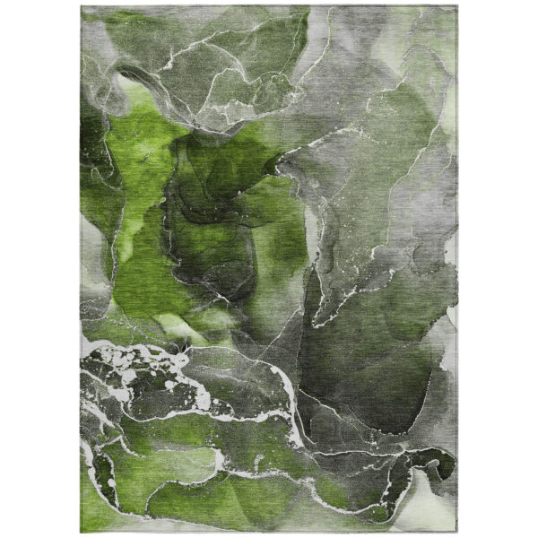 9' X 12' Green Abstract Washable Non Skid Indoor Outdoor Area Rug