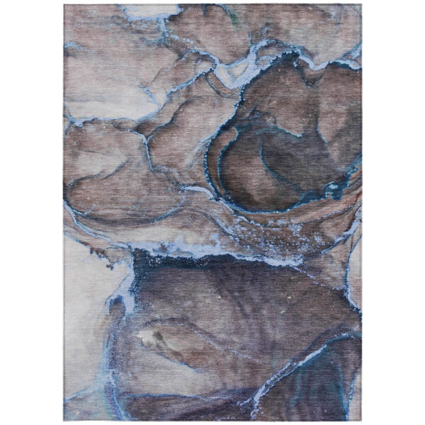 3' X 5' Navy Blue Abstract Washable Non Skid Indoor Outdoor Area Rug