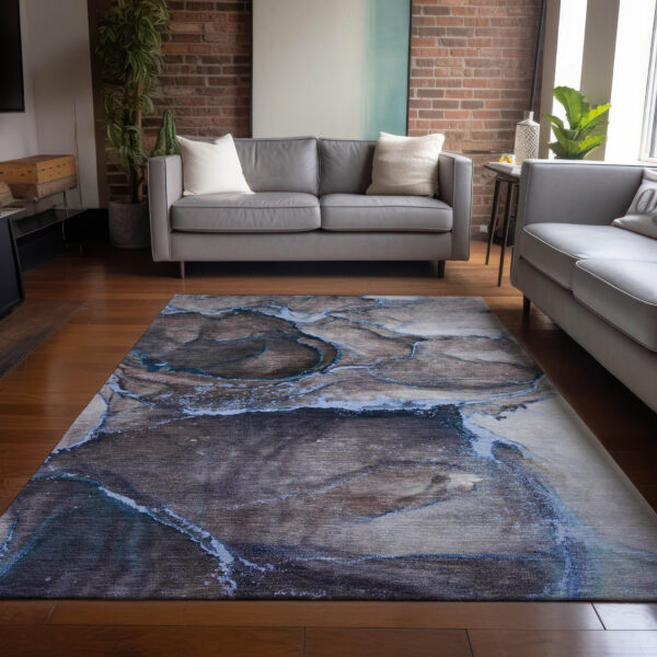3' X 5' Navy Blue Abstract Washable Non Skid Indoor Outdoor Area Rug