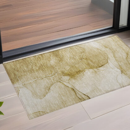 2' X 3' Beige Abstract Washable Non Skid Indoor Outdoor Area Rug