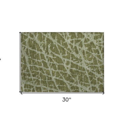 2' X 3' Green Abstract Washable Non Skid Indoor Outdoor Area Rug