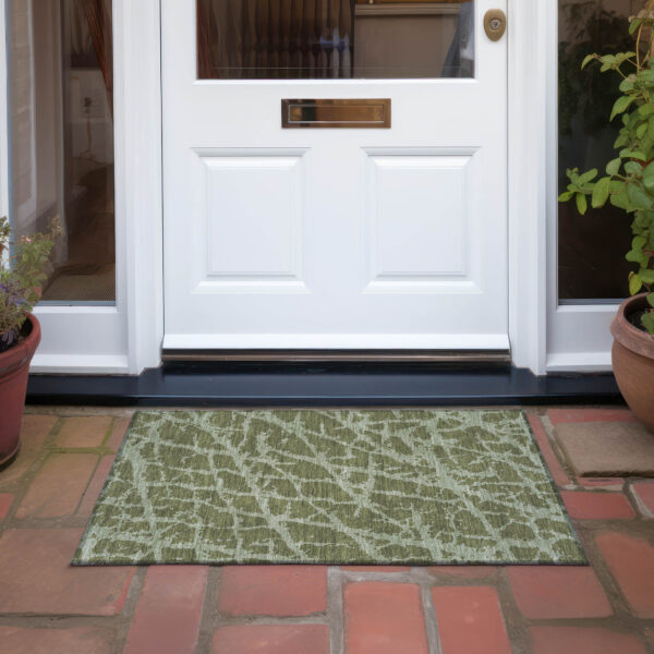 2' X 3' Green Abstract Washable Non Skid Indoor Outdoor Area Rug
