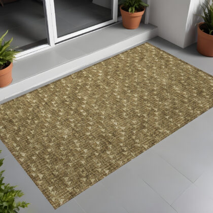3' X 5' Brown Geometric Washable Non Skid Indoor Outdoor Area Rug