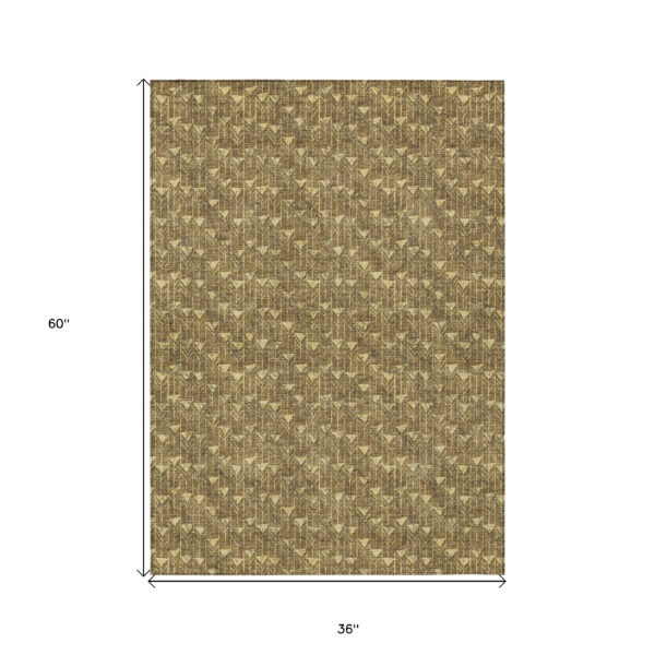 3' X 5' Brown Geometric Washable Non Skid Indoor Outdoor Area Rug